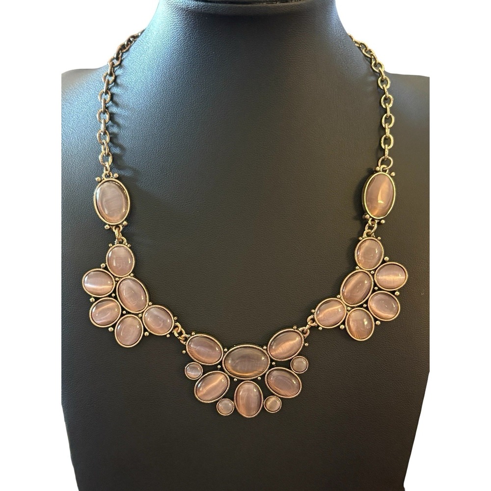 Purple Cat Eye Bead Station Necklace‎ Lavender Plum Gold Tone Bib Collar Formal